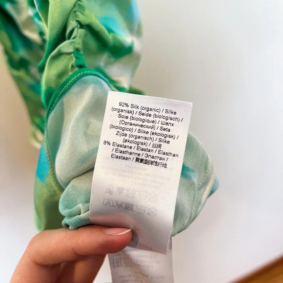 Ganni Silk Blend Green Watercolor Colorful Formal Satin Stretch Mini Dress 34/XS - Picture 4 of 11